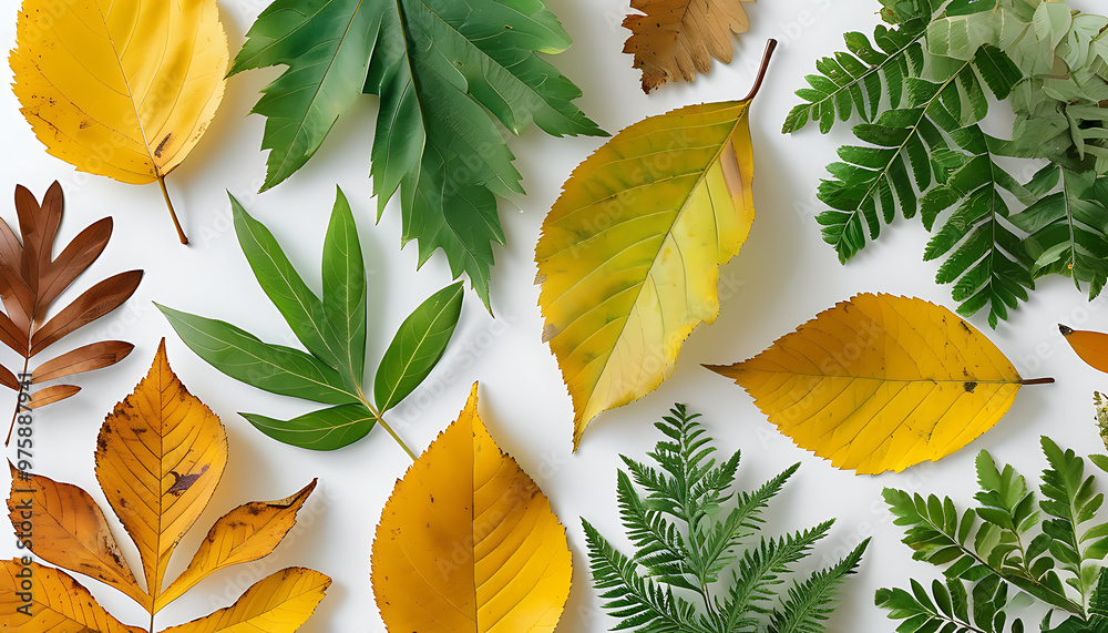 Wall mural yellow and green natural textures of autumn on a white background