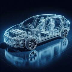Naklejka premium An electric car in the form of a drawing. Space for text.