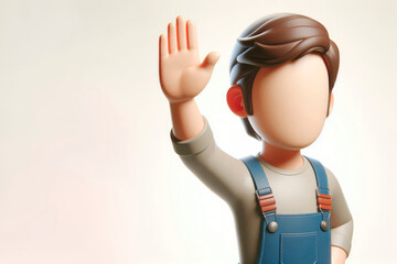 The cartoon character raises his hand up. Space for text.