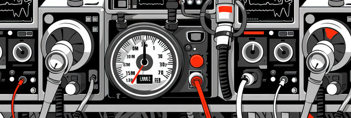 Fototapeta premium Clinical Contrast: A close-up of medical equipment in stark black and white, with a color-coded dial for easy identification.