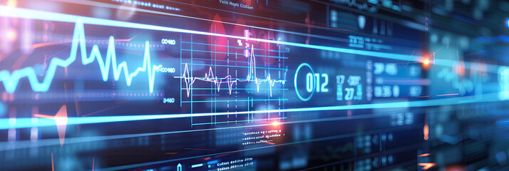 Fototapeta premium Vibrant Vital Signs: A graph showing vital signs like heart rate and blood pressure, displayed on a digital monitor in a vibrant blue hue.