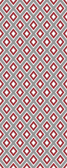 A repeating geometric pattern featuring diamond shapes in red, gray, and white, suitable for textiles or wallpaper design.