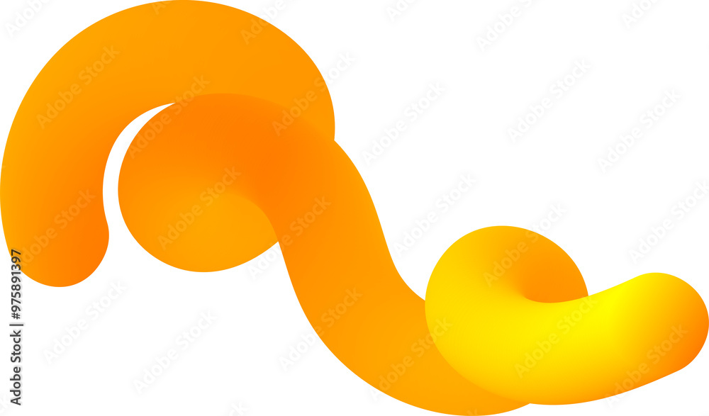 Poster 3d gradient shape. abstract yellow colored fluid swirl element. wavy blend spiral object. dynamic or