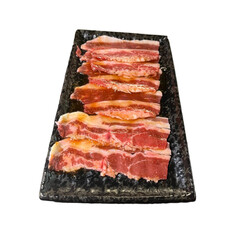 slice of bacon pork belly plate isolated on white