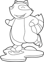 Racoon Ice skating Ice skates Animal Vector Graphic Art Illustration