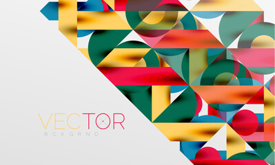 Circles and shadows. Colorful round elements with triangles, semi circles and other shapes. Vector Illustration For Wallpaper, Banner, Background, Card, Book Illustration, landing page