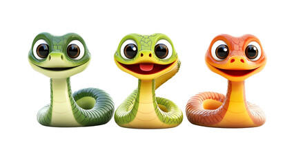 Fototapeta premium Set of 3D cute happy cartoon Snake isolated on transparent background