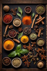 Variety of spices on the table 