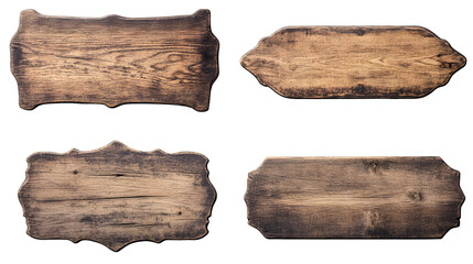 Set of Blank Old wooden sign isolated on transparent background