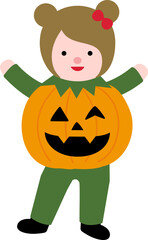 Cute little girl wearing pumpkin costume vector. 
Cute Halloween Kid with Pumpkin vector.