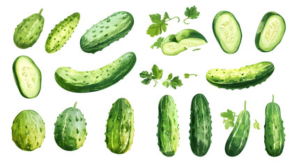Set of Cucumber isolated on transparent background