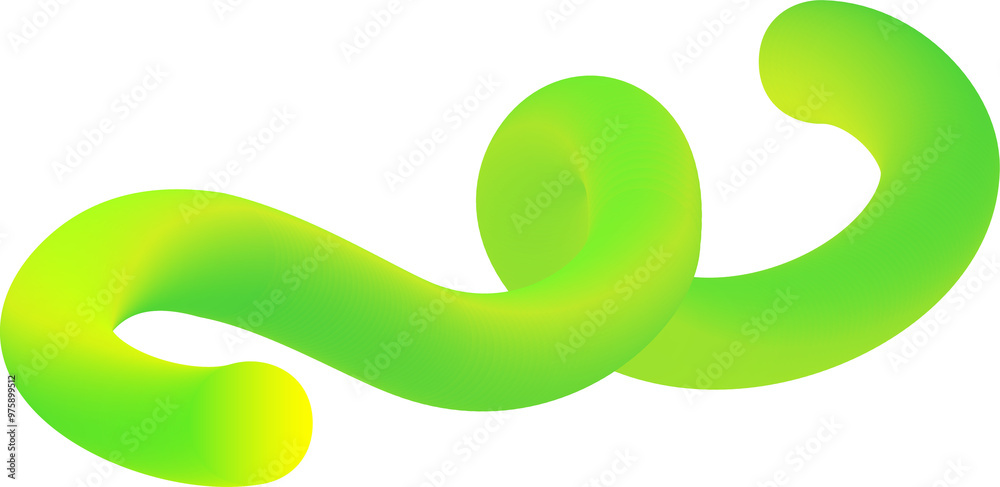 Poster 3d gradient shape. abstract green colored fluid swirl element. wavy blend spiral object. dynamic org