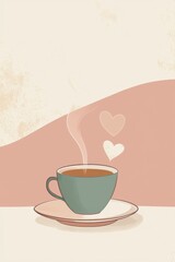 Cozy cup of tea or coffee against pastel colored background