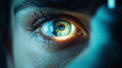Close-up of a stunning human eye with vibrant colors and intricate details showcasing beauty and depth of vision.