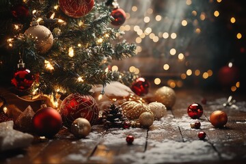 Festive Christmas Tree with Ornaments and Glittering Lights Christmas Wallpaper