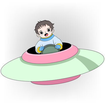 recommend clip art: boy is riding a UFO flying into space becoming a dream astronaut
