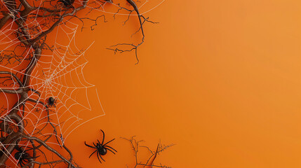 Spooky Halloween Background with Spider Web in the Corner