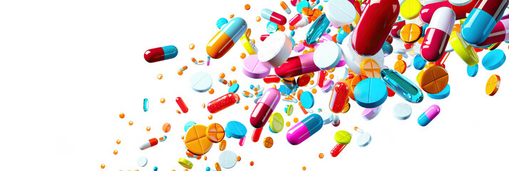 Obraz premium Clinical Collapse: A colorful close-up of medical samples spilling onto a pristine white background.