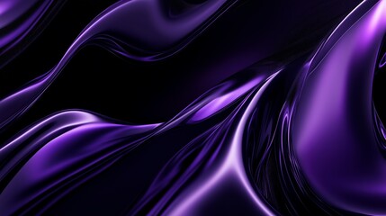 3D render of fluid abstract shapes in purple color against a dark background.