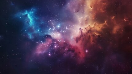 Obraz premium Vibrant nebula illuminated by distant stars, showcasing swirling colors in the vast universe during a cosmic event