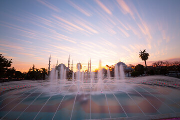 Sultanahmet Mosque and Pool, photographed with long exposure technique