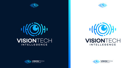 Eye tech logo design vector. Digital eye creative symbol concept. Cyber ​​vision, circuit board abstract business logo.