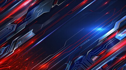 Red and blue lines streak across a digital landscape.