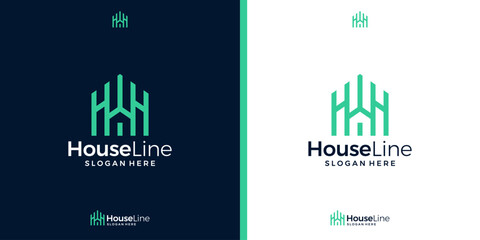 House building icon logo. Home real estate with initial letter H logo design template.