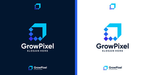 Modern growth logo design icon. Abstract arrow with digital data pixel logo design template