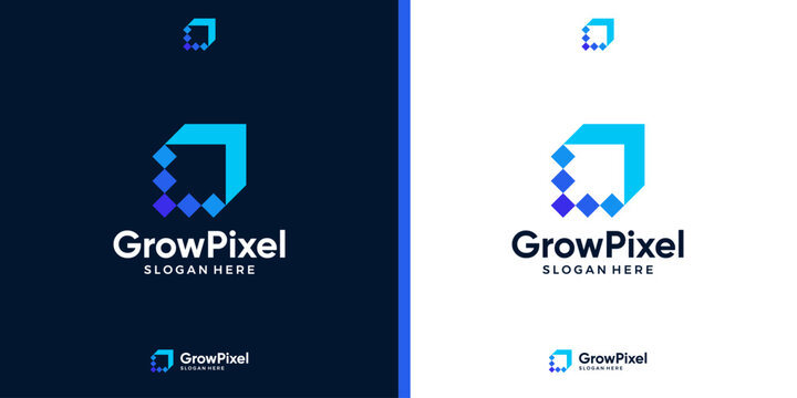 Modern growth logo design icon. Abstract arrow with digital data pixel logo design template