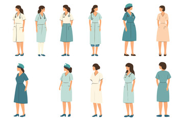Set of woman nurses