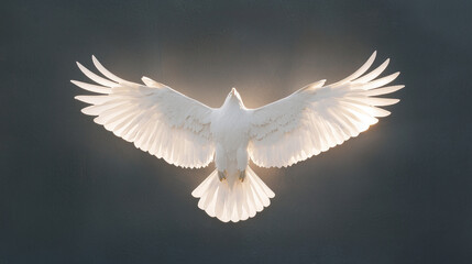Obraz premium A white eagle pattern embossed on a dark surface, illuminated from above to accentuate its features and create a striking contrast. photo