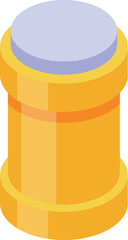Yellow plastic or metal container with a blue lid, closed, shown in an isometric view
