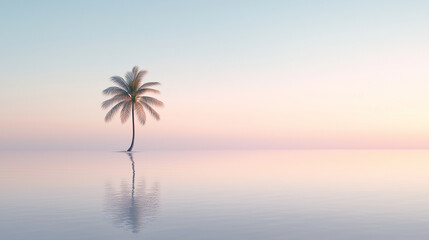 Obraz premium An artistic representation of a tropical island with a lone palm tree, evoking a sense of relaxation and exotic beauty. photo