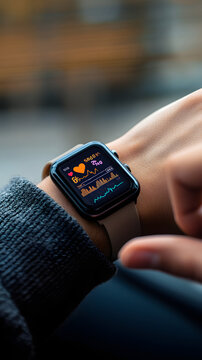 Person using a smartwatch with heart rate monitor app