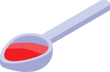 This isometric icon features a spoon holding red liquid medicine, potentially representing cough syrup or a similar treatment