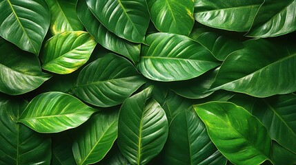 Green leaves with veins visible, creating a natural and organic background.