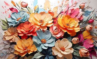 Abstract colorful flowers painting illustration background, watercolor style, highly detailed and realistic, high resolution, professional photograph, hq, ultra detailled, bold colors, light effect,