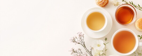 Serene Herbal Tea Setup for - Relaxing Pastries and Soothing Lighting Create a Perfect Atmosphere for Calm Moments