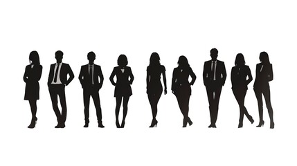 Business People Group in Casual Attire Silhouettes on white background