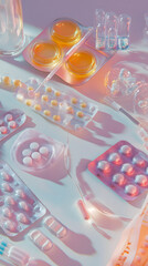 Fototapeta premium Assortment of medicines with orange and yellow hues