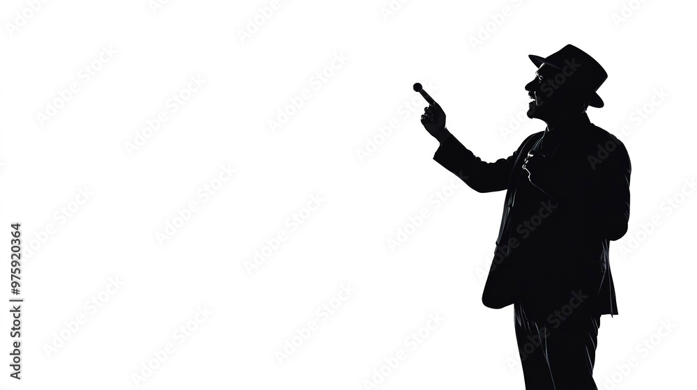 Wall mural Stan-up-comedy Silhouette on white background 