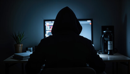 silhouette of a hacker working on laptop
