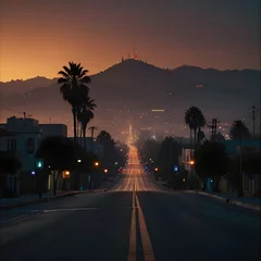 Fototapete Rund City in the midst of a warm, dusky sunset, a deserted street © Dmitriy