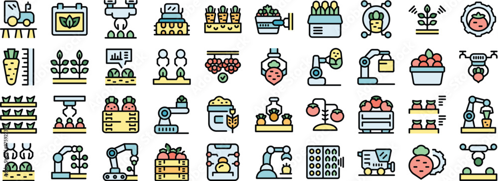 Poster this set of icons depicts different aspects of smart farming and agriculture automation using roboti