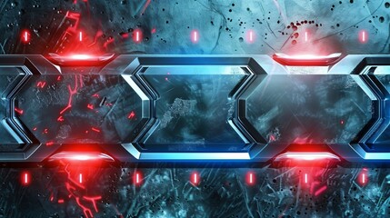 Futuristic blue and red glowing panels.