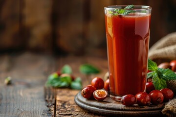 Fresh jujube juice in a tall glass with ripe fruit and exotic background






