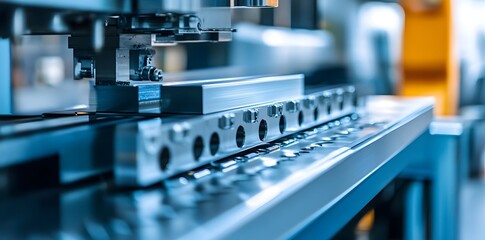 A close-up shot of the side view, showing a metal bar being folded by a machine press in a workshop