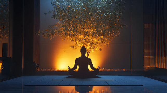 Individual practicing yoga in a serene environment.