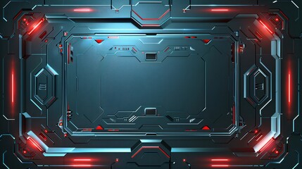 Futuristic Tech Panel with Red Glowing Lines.